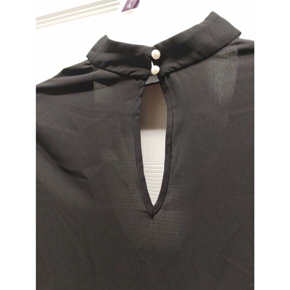 WAYF Women's Size Small Black Choker Neck Popover Long Sleeve Keyhole Back Top - Picture 5 of 8